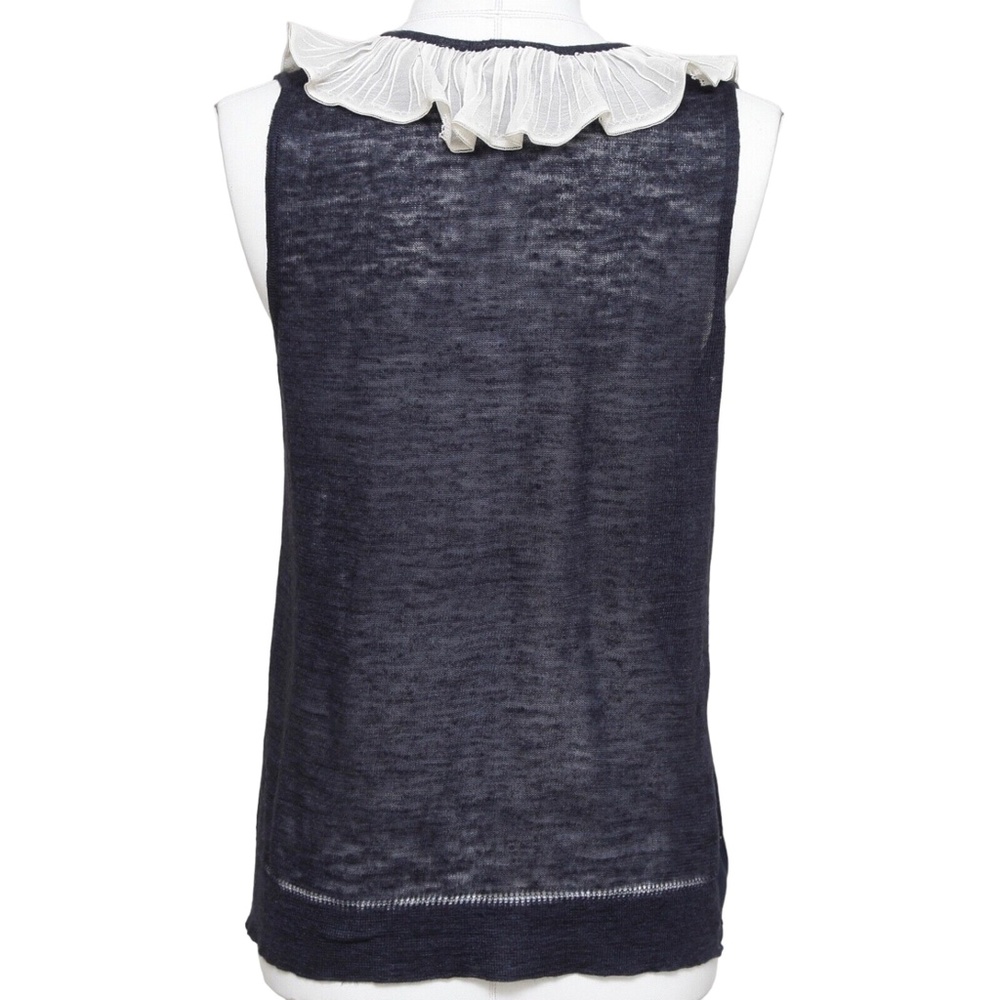 CHLOE Sleeveless Top Shirt Sleeveless Navy Ivory Ruffle Henley XS 2007 - Picture 5 of 9